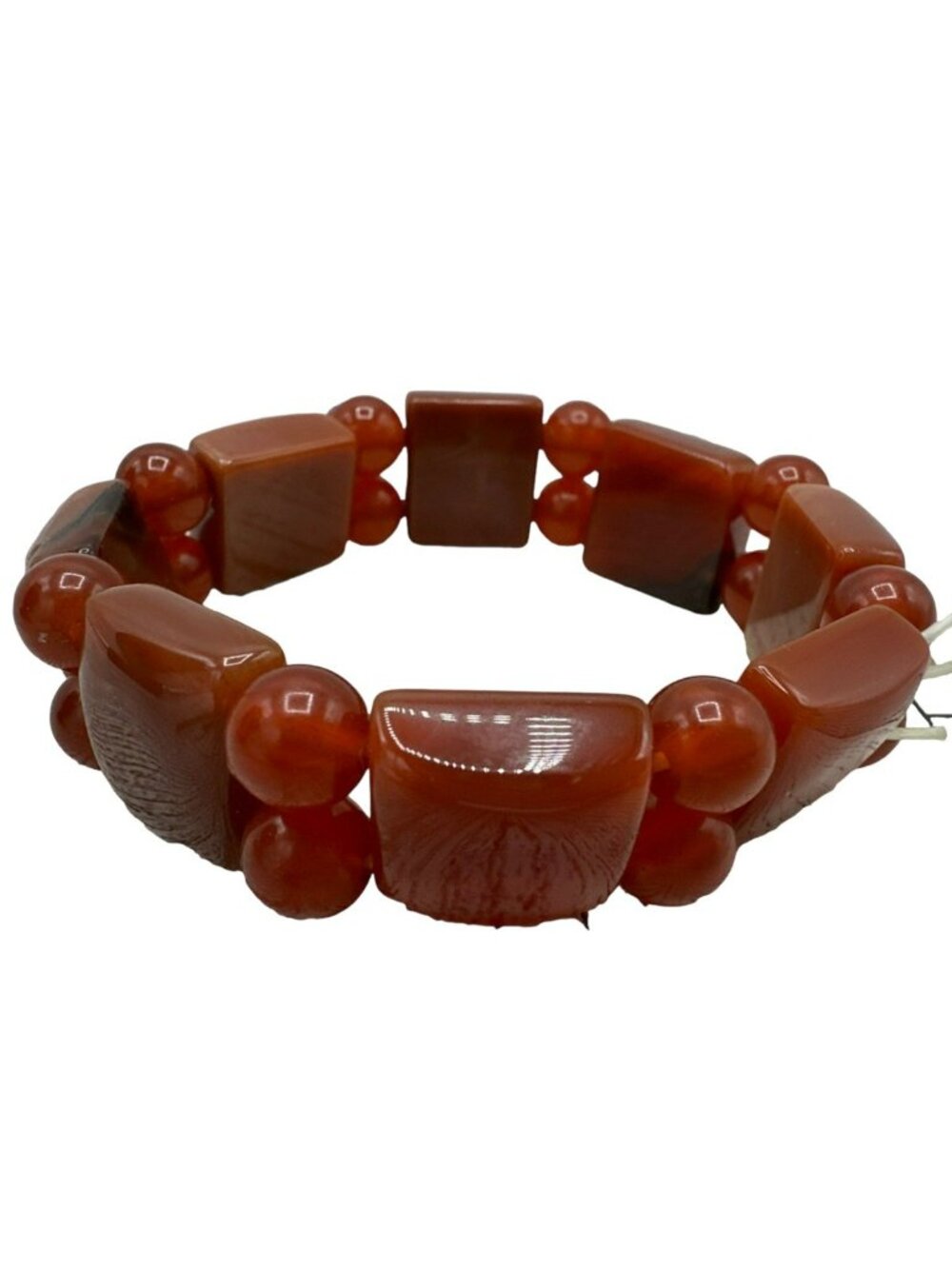 Agate Bracelet Fashion Costume Jewelry Orange Beaded Stretch Boho Polished Gem